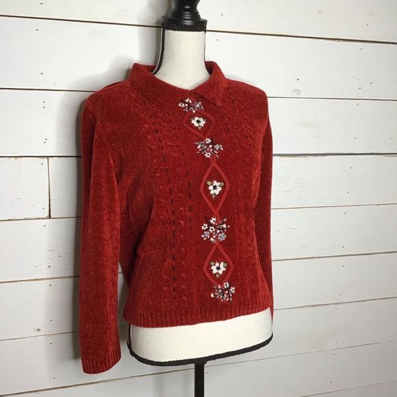 Alfred Dunner Sweater Collared Red XL Petite - Picture 2 of 10